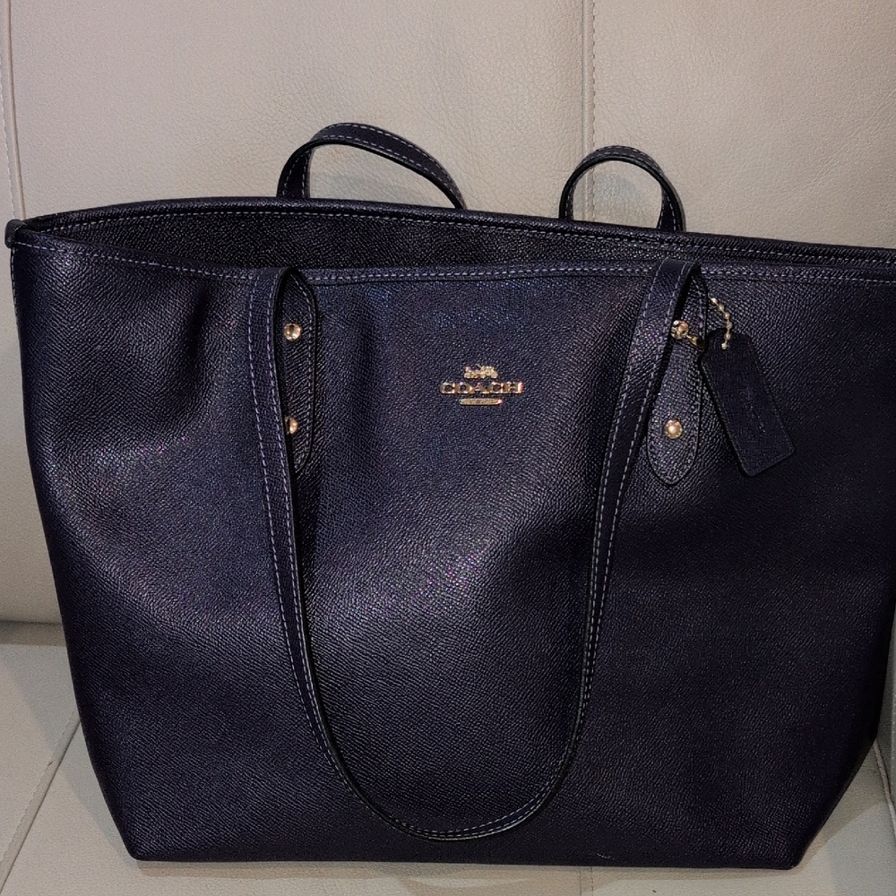 Coach Purple Cross Grain Leather Tote